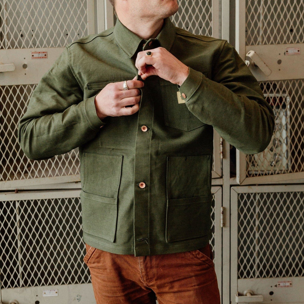 Cabin Jacket - 14oz Olive Selvedge Denim Bradley Mountain 